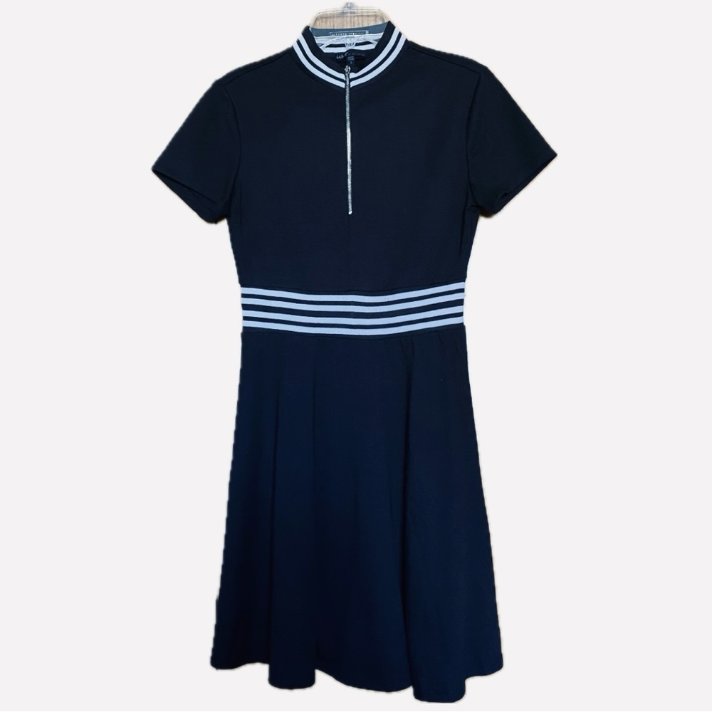 Bebop - Short Sleeve Black and White 3/4 Front Zip Knit Dress, Size S